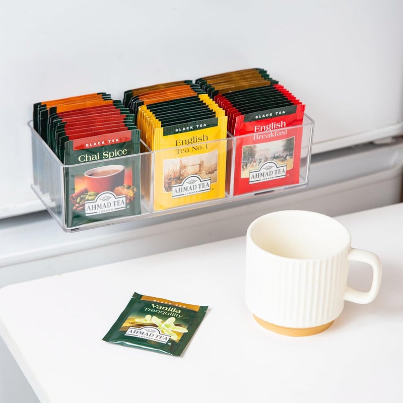 TECKEEN Magnetic Tea Bag Organizer Holds up to 60 Tea Bags, Tea Organizer with 3 Compartments, Extra Strong Magnetic Fridge Tea Box Strong Tea bag Holder for Refrigerator (Acrylic, Magnet) - Image 2